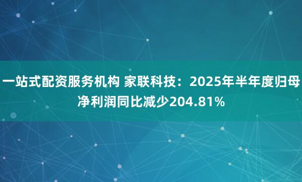 一站式配资服务机构 家联科技：2025年半年度归母净利润同比减少204.81%