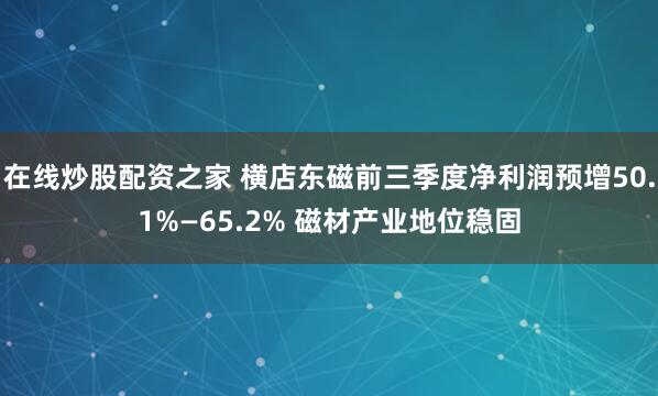 在线炒股配资之家 横店东磁前三季度净利润预增50.1%—65.2% 磁材产业地位稳固