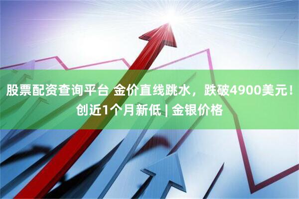 股票配资查询平台 金价直线跳水，跌破4900美元！创近1个月新低 | 金银价格